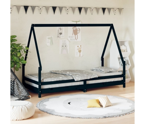 Estructura de cama para niños madera de pino negro 80x200 cm