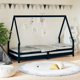 Estructura de cama para niños madera de pino negro 90x200 cm