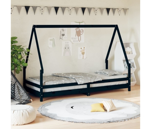 Estructura de cama para niños madera de pino negro 90x200 cm