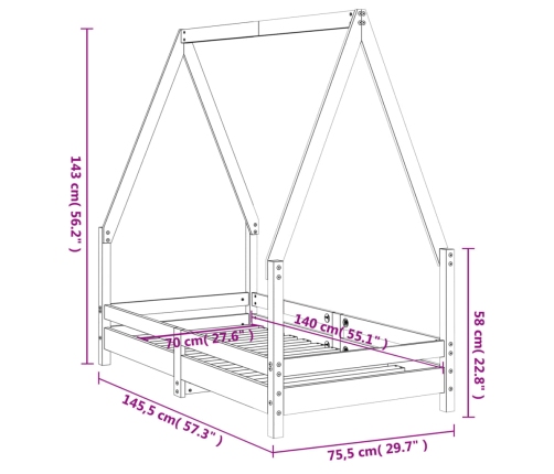 Estructura de cama para niños madera de pino blanco 70x140 cm