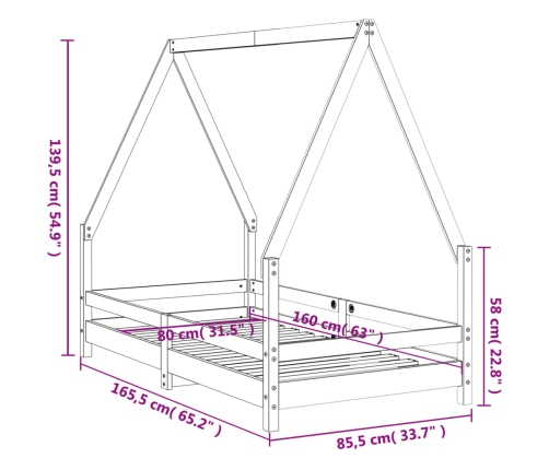 Estructura de cama para niños madera de pino blanco 80x160 cm