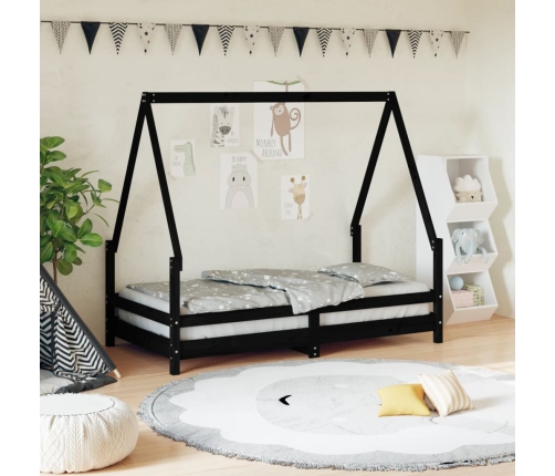 Estructura de cama para niños madera de pino negro 80x160 cm