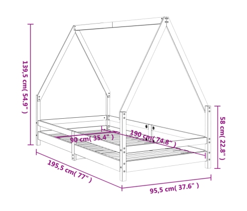 Estructura de cama infantil madera maciza de pino 90x190 cm