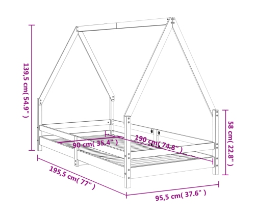 Estructura de cama para niños madera de pino negro 90x190 cm