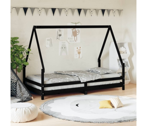 Estructura de cama para niños madera de pino negro 90x190 cm