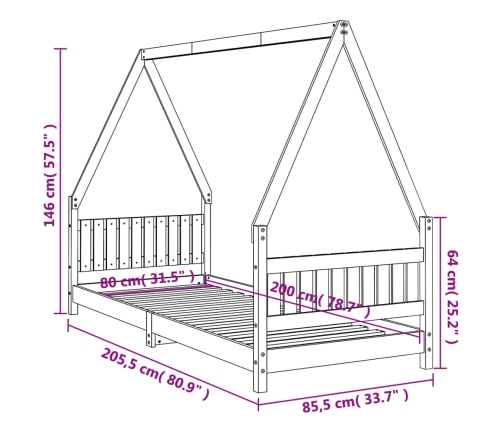 Estructura de cama para niños madera maciza de pino 80x200 cm