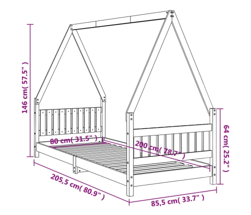 Estructura de cama para niños madera de pino negro 80x200 cm