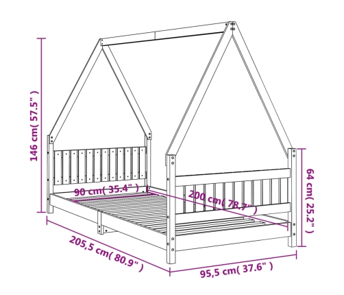 Estructura de cama para niños madera de pino blanco 90x200 cm