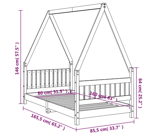 Estructura de cama para niños madera maciza de pino 80x160 cm