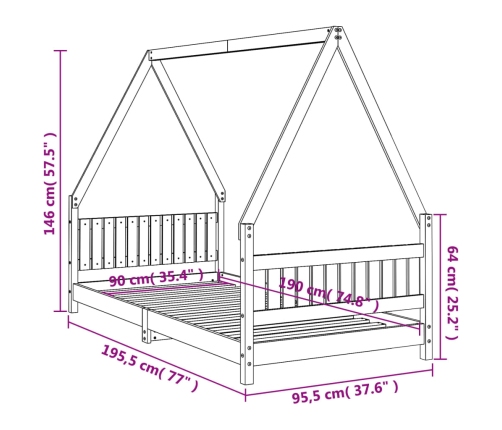 Estructura de cama infantil madera maciza de pino 90x190 cm