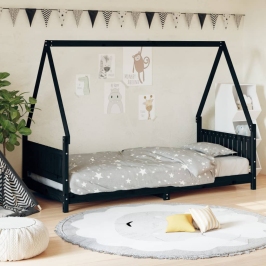 Estructura de cama para niños madera de pino negro 90x190 cm