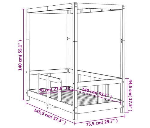 Estructura de cama para niños madera maciza de pino 70x140 cm