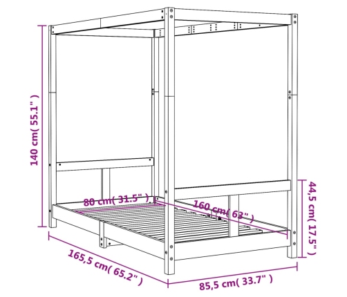 Estructura de cama para niños madera maciza de pino 80x160 cm