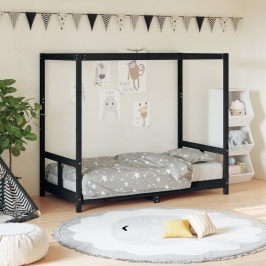 Estructura de cama para niños madera de pino negro 80x160 cm