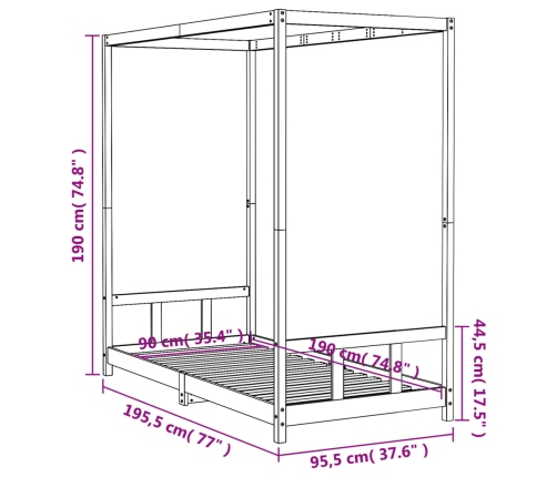 Estructura de cama infantil madera maciza de pino 90x190 cm