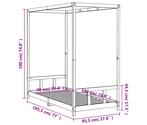 Estructura de cama para niños madera de pino negro 90x190 cm