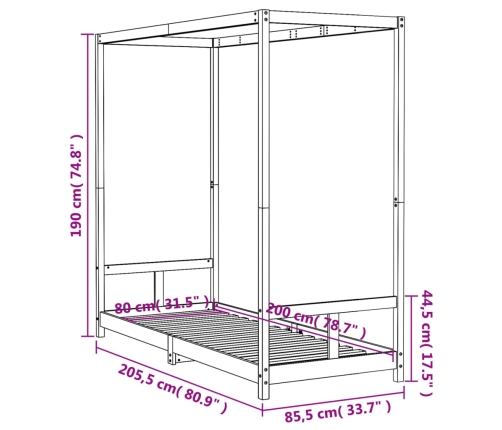 Estructura de cama para niños madera maciza de pino 80x200 cm