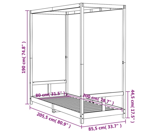 Estructura de cama para niños madera de pino blanco 80x200 cm