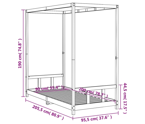 Estructura de cama para niños madera maciza de pino 90x200 cm