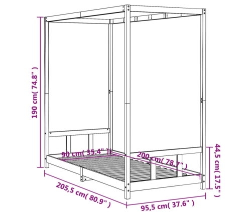 Estructura de cama para niños madera de pino blanco 90x200 cm