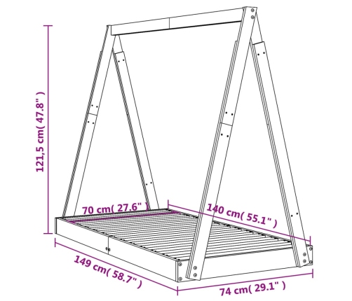 Estructura de cama para niños madera maciza de pino 70x140 cm