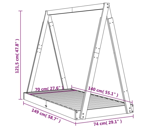 Estructura de cama para niños madera de pino blanco 70x140 cm