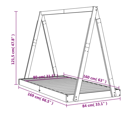 Estructura de cama para niños madera maciza de pino 80x160 cm