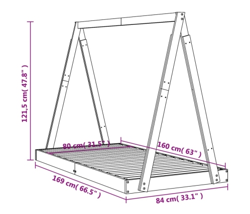 Estructura de cama para niños madera de pino blanco 80x160 cm