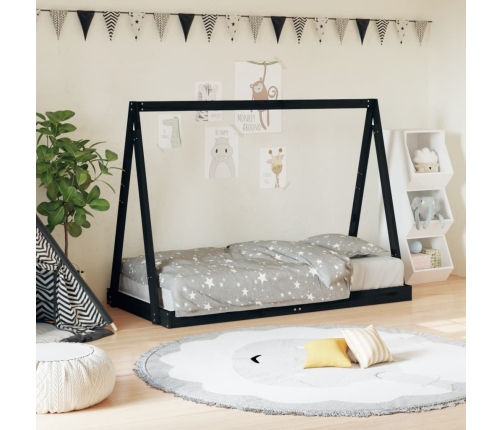 Estructura de cama para niños madera de pino negro 80x160 cm