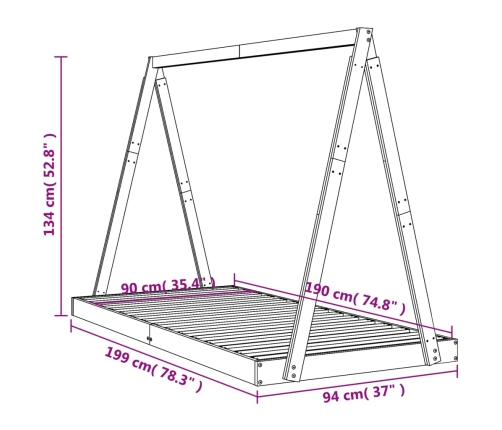 Estructura de cama infantil madera maciza de pino 90x190 cm