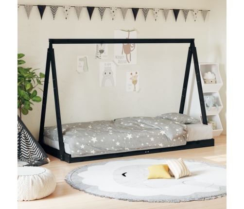 Estructura de cama para niños madera de pino negro 90x190 cm