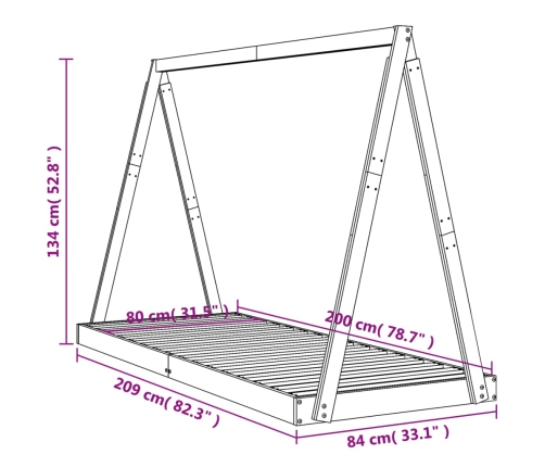 Estructura de cama para niños madera de pino blanco 80x200 cm