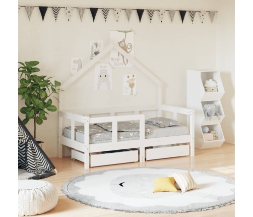 Estructura cama niños con cajones madera pino blanco 70x140 cm