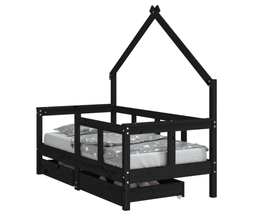 Estructura de cama niños con cajones madera pino negro 70x140cm