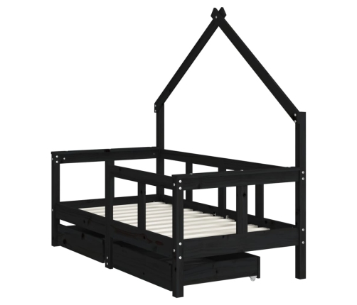 Estructura de cama niños con cajones madera pino negro 70x140cm