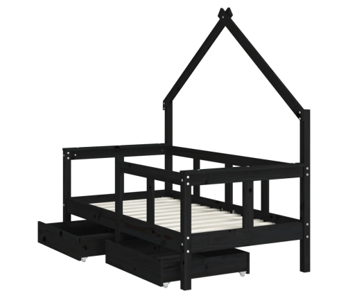 Estructura de cama niños con cajones madera pino negro 70x140cm