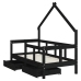 Estructura de cama niños con cajones madera pino negro 70x140cm