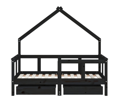 Estructura de cama niños con cajones madera pino negro 70x140cm