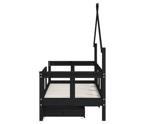 Estructura de cama niños con cajones madera pino negro 70x140cm