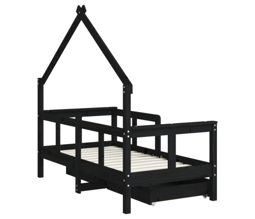 Estructura de cama niños con cajones madera pino negro 70x140cm