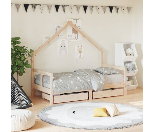 Estructura de cama infantil con cajones madera de pino 80x160cm