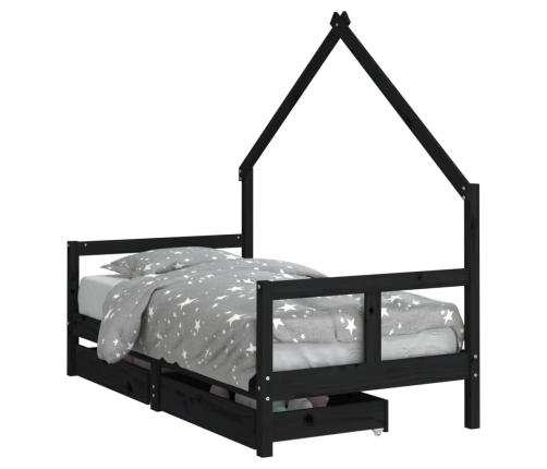 Estructura cama infantil y cajones madera pino negro 80x160 cm