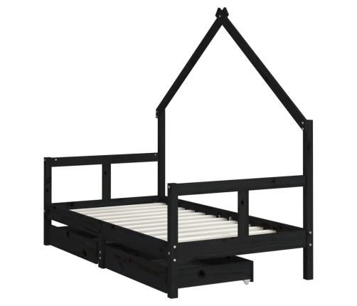 Estructura cama infantil y cajones madera pino negro 80x160 cm