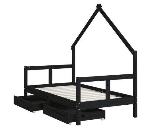 Estructura cama infantil y cajones madera pino negro 80x160 cm