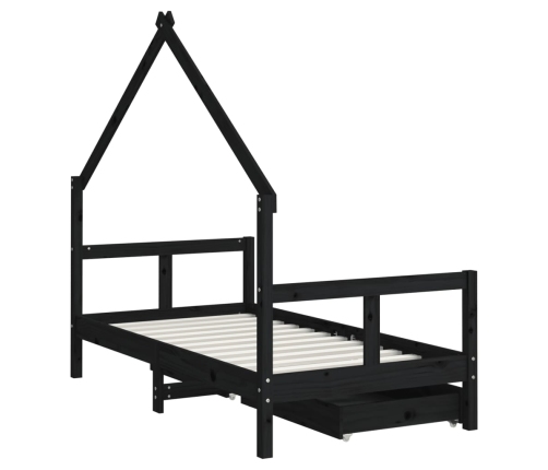 Estructura cama infantil y cajones madera pino negro 80x160 cm