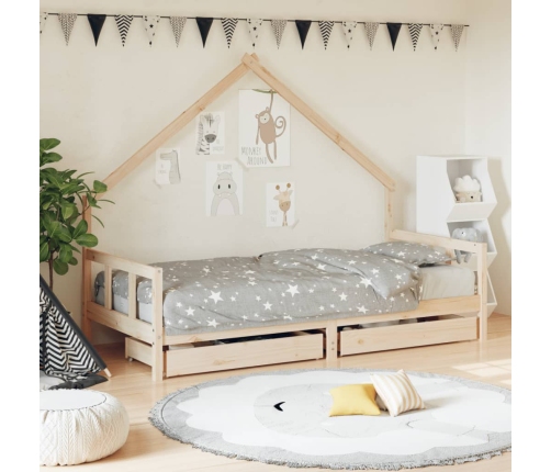 Estructura de cama infantil con cajones madera pino 90x190 cm