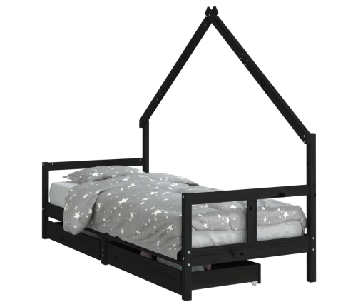 Estructura de cama niños con cajones madera pino negro 80x200cm