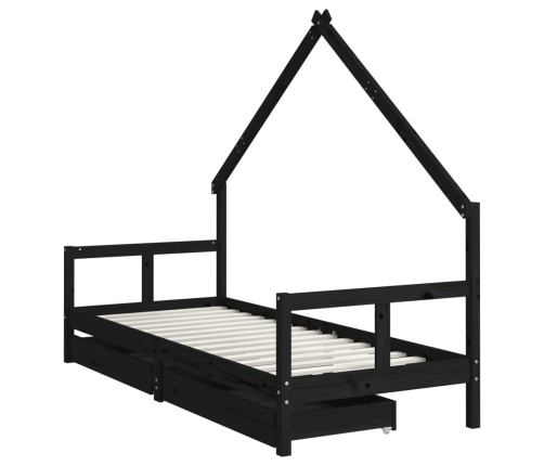 Estructura de cama niños con cajones madera pino negro 80x200cm