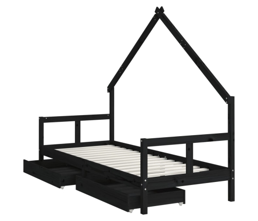 Estructura de cama niños con cajones madera pino negro 80x200cm