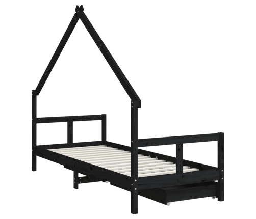 Estructura de cama niños con cajones madera pino negro 80x200cm